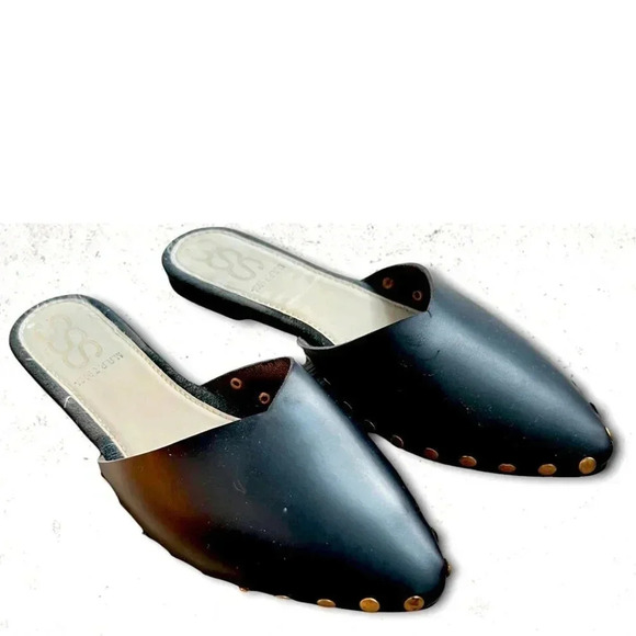 Vintage Shoes - Black Mules  with Gold Studs